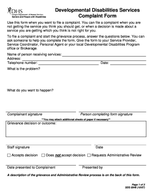 Oregon Disability Services Complaint Form