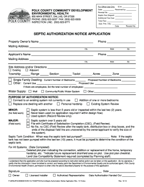 Septic Authorization Notice Application