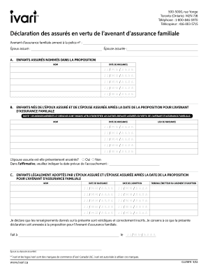 Déclaration des assurés en vertu de l’avenant d’assurance familiale