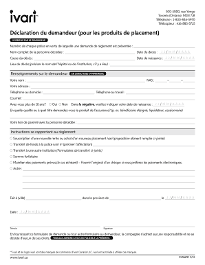 Déclaration du demandeur (pour les produits de placement)