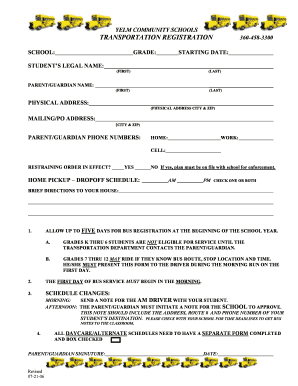 Yelm Community Schools Transportation Registration