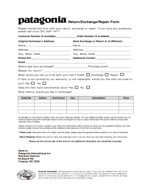 Return/Exchange/Repair Form