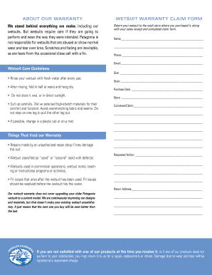 Patagonia Wetsuit Warranty Claim Form