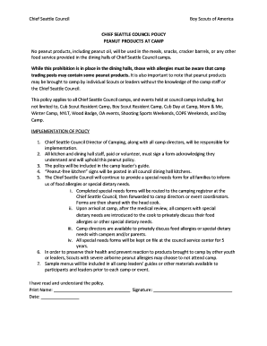 Chief Seattle Council Peanut-Free Policy
