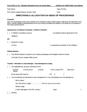 Children Act 1989 Standard Directions Form