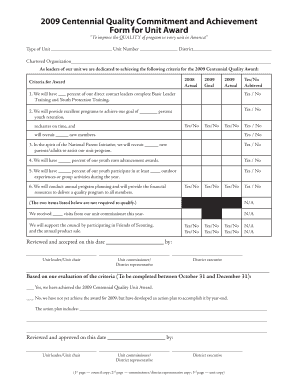 2009 Centennial Quality Commitment and Achievement Form
