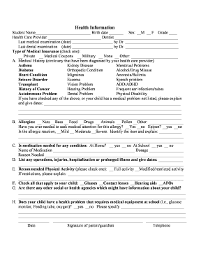 Student Health Information Form