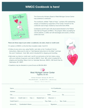 Taste of Hope Cookbook Order Form