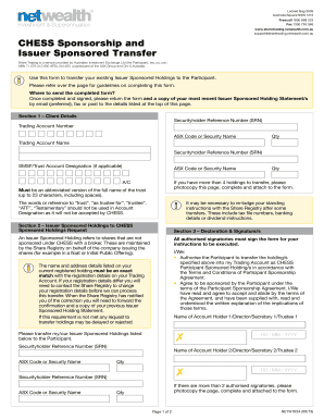 CHESS Sponsorship and Issuer Sponsored Transfer Form