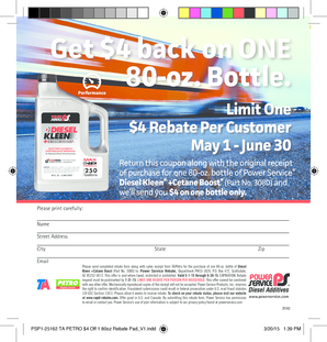 Power Service Diesel Kleen Rebate Form