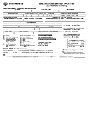 USA Swimming 2016 Athlete Registration Application