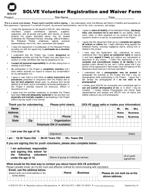 SOLVE Volunteer Registration and Waiver Form