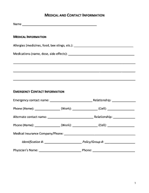 Medical and Emergency Contact Information Form