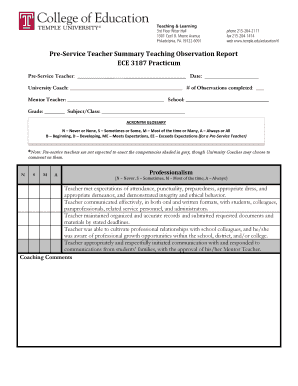 Pre-Service Teacher Observation Report