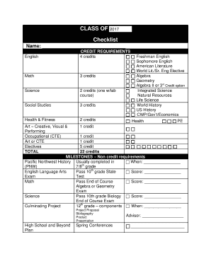 High School Graduation Credit Checklist