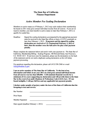 California Active Member Fee Scaling Declaration