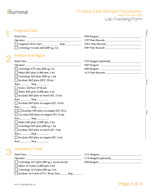 TruSeq DNA Sample Preparation Lab Tracking Form