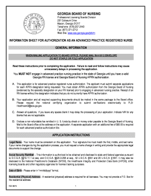 Georgia Advanced Practice Registered Nurse Authorization Application