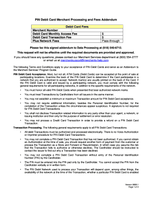 PIN Debit Card Merchant Processing and Fees Addendum