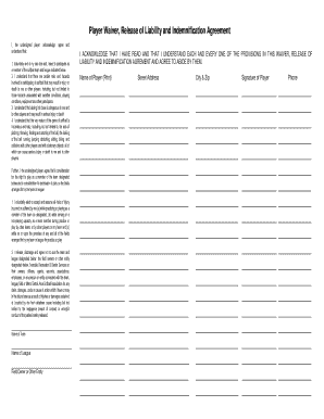 Player Waiver and Release of Liability