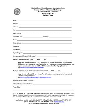 Student Travel Grant Program Application Form - swst