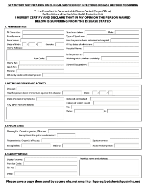 Statutory Notification on Clinical Suspicion of Infectious Disease or Food Poisoning
