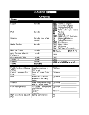 High School Credit Checklist