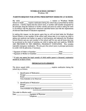 Parents Request for Giving Prescription Medicine at School