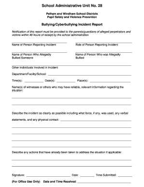 Bullying/Cyberbullying Incident Report