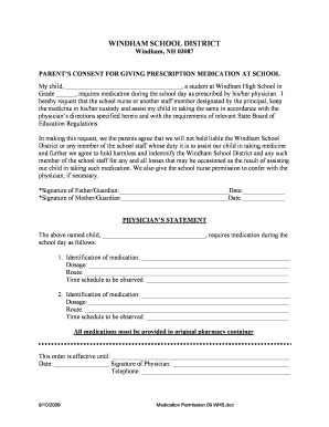 Parent’s Consent for Prescription Medication at School