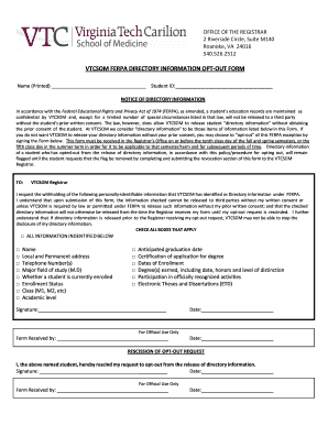 VTCSOM FERPA Directory Information Opt-Out Form