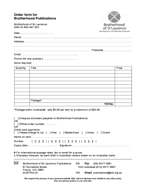 Brotherhood Publications Order Form