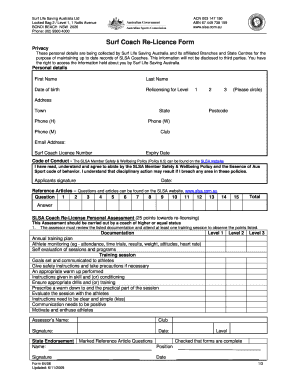 Surf Coach Re-Licence Form