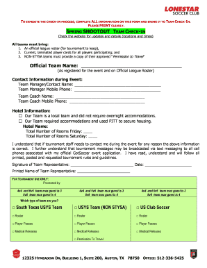 Spring Shootout Team Check-In Form