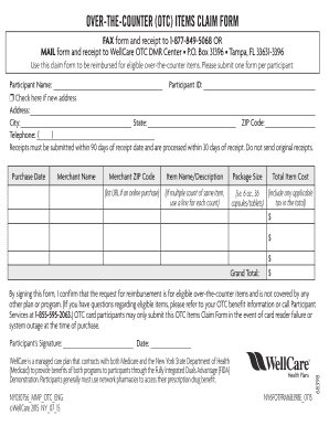 Over-the-Counter Items Claim Form