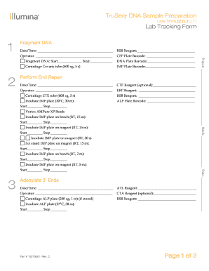TruSeq DNA Sample Preparation Lab Tracking Form