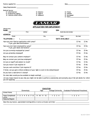 Lamar Employment Application Form