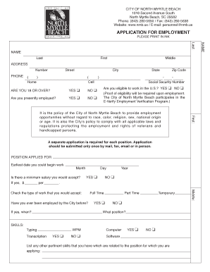City of North Myrtle Beach Employment Application