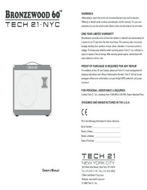 Tech 21 Bronzewood 60 Warranty and Safety Instructions