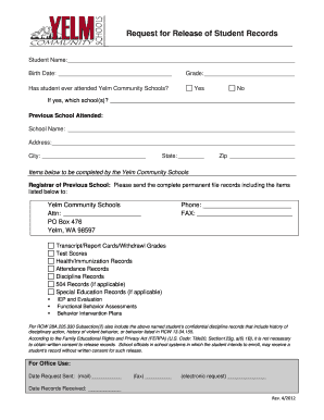 Request for Release of Student Records