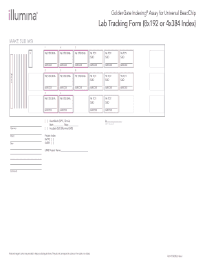 GoldenGate Indexing Assay Lab Tracking Form