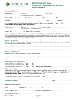 Next of Kin - Application for Access to Health Records