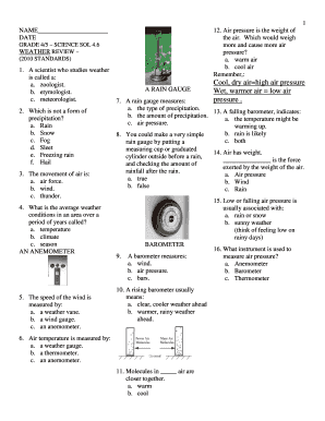 Science Weather Review Worksheet