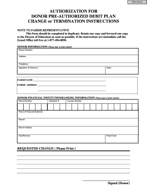 Authorization for Donor Pre-Authorized Debit Plan Change or Termination