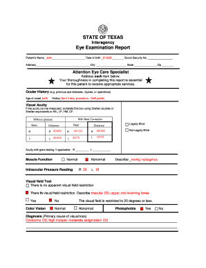Texas Eye Examination Report