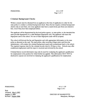 Diocese of Marquette Criminal Background Check Authorization Form