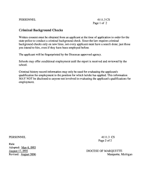 Diocese of Marquette Criminal Background Check Authorization Form