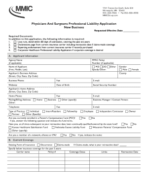 Physicians And Surgeons Professional Liability Application