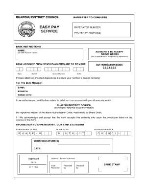 Ruapehu District Council Direct Debit Authorization