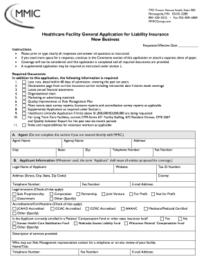 Healthcare Facility General Application for Liability Insurance